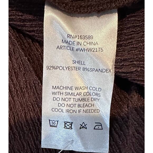 Who What Wear brown Kenna v-neck collared blouse slub polyester top SZ MED - Picture 4 of 4